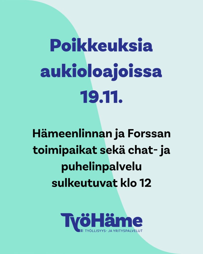 Tiedote poikkeavista aukioloajoista 19.11.