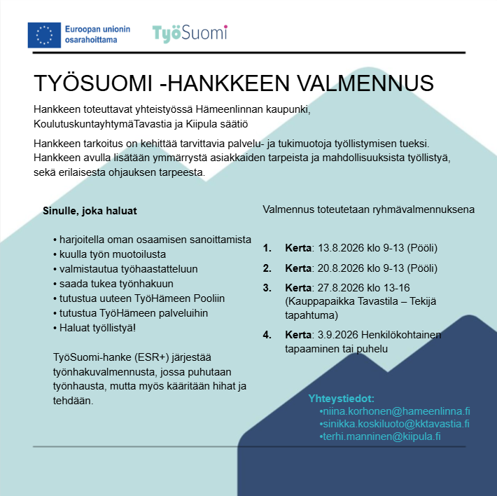 TyöSuomi-hankkeen valmennus elokuussa 2026